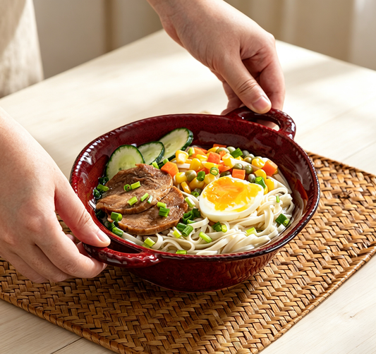 Household Dual-handle Ceramic Bowl For Salad & Fruits