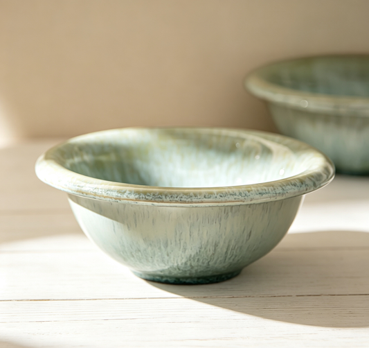 Wabi-sabi Ceramic Small Bowl With Cyan Kiln Glaze