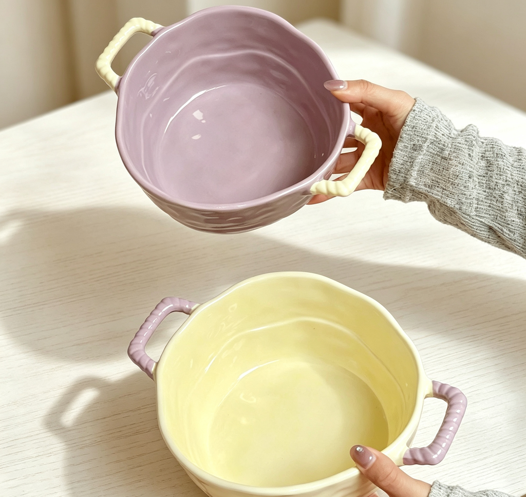 Cream Style Hand-textured Aesthetic Salad Serving Bowl