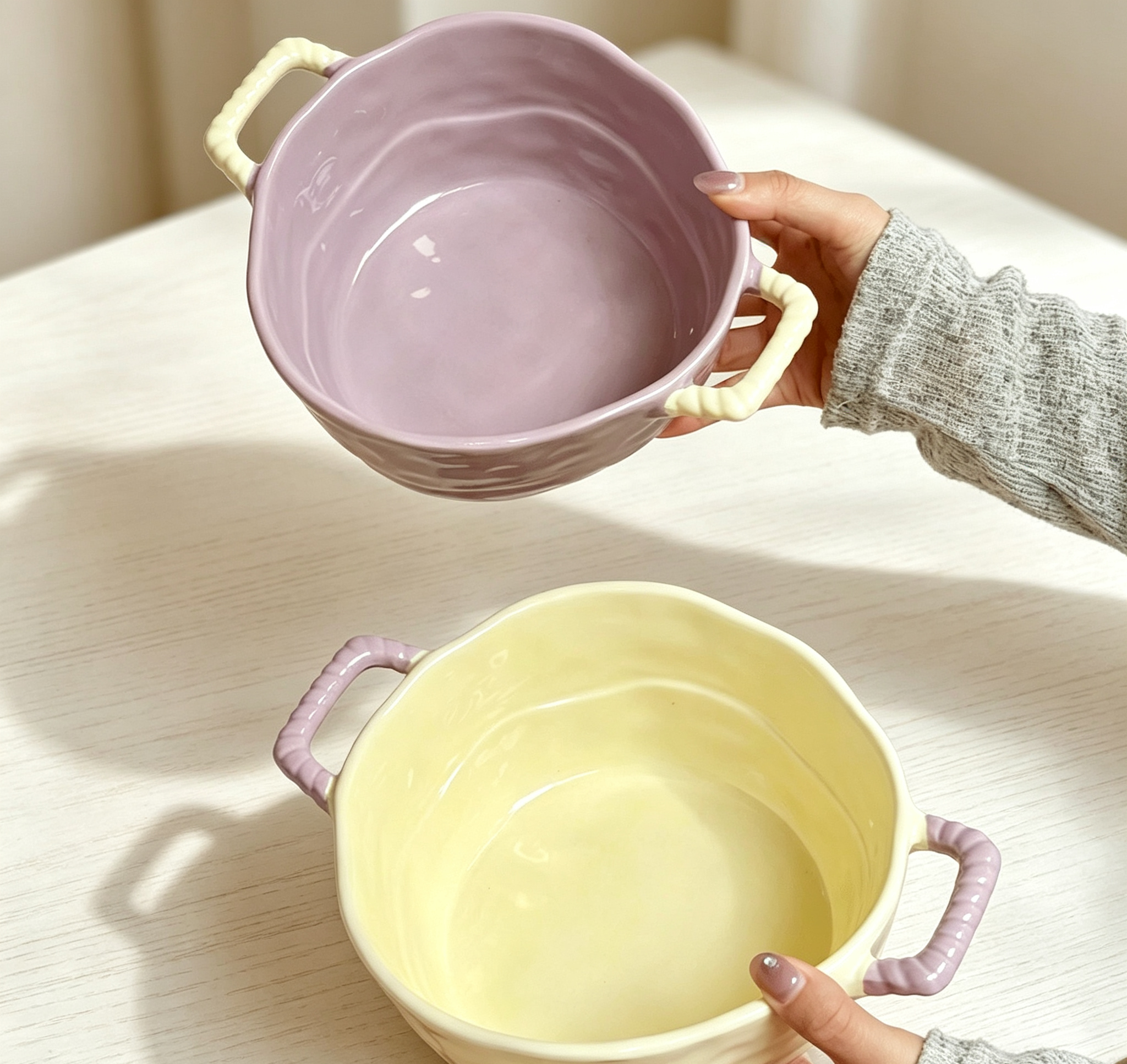 Cream Style Hand-textured Aesthetic Salad Serving Bowl