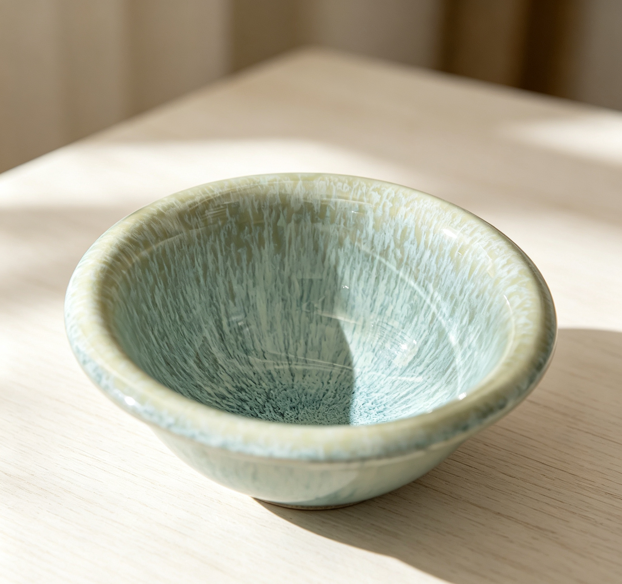Wabi-sabi Ceramic Small Bowl With Cyan Kiln Glaze