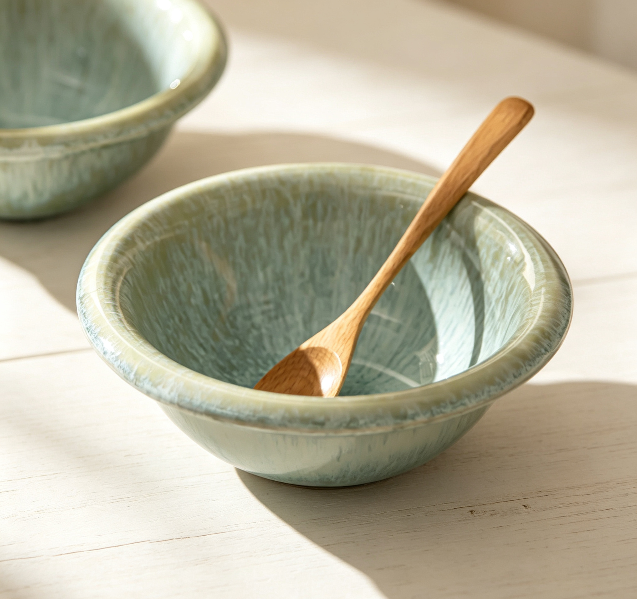 Wabi-sabi Ceramic Small Bowl With Cyan Kiln Glaze
