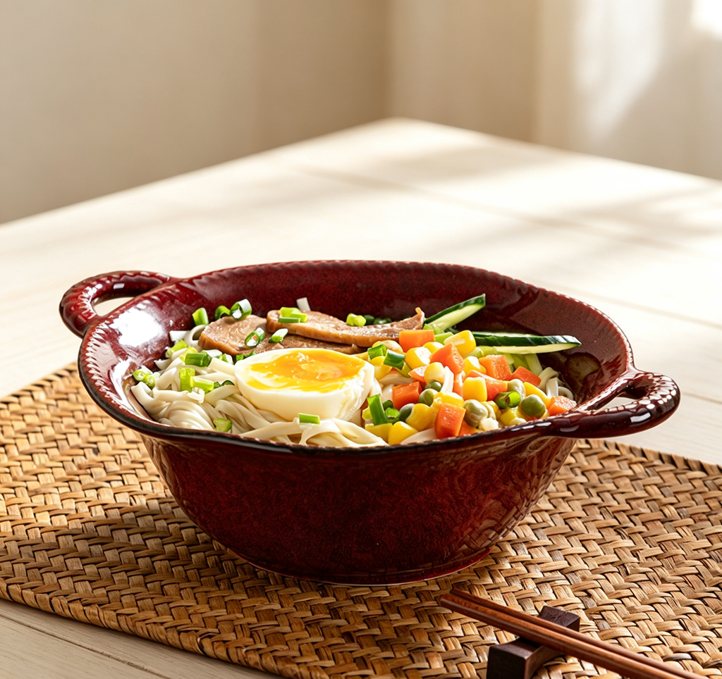 Household Dual-handle Ceramic Bowl For Salad & Fruits