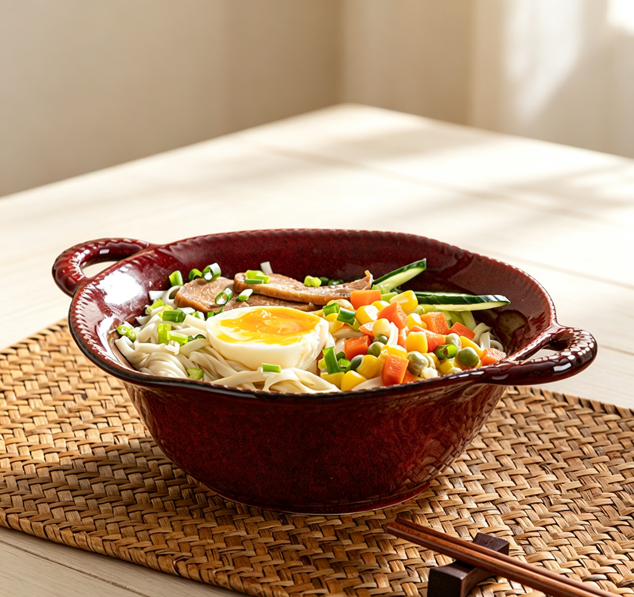 Household Dual-handle Ceramic Bowl For Salad & Fruits