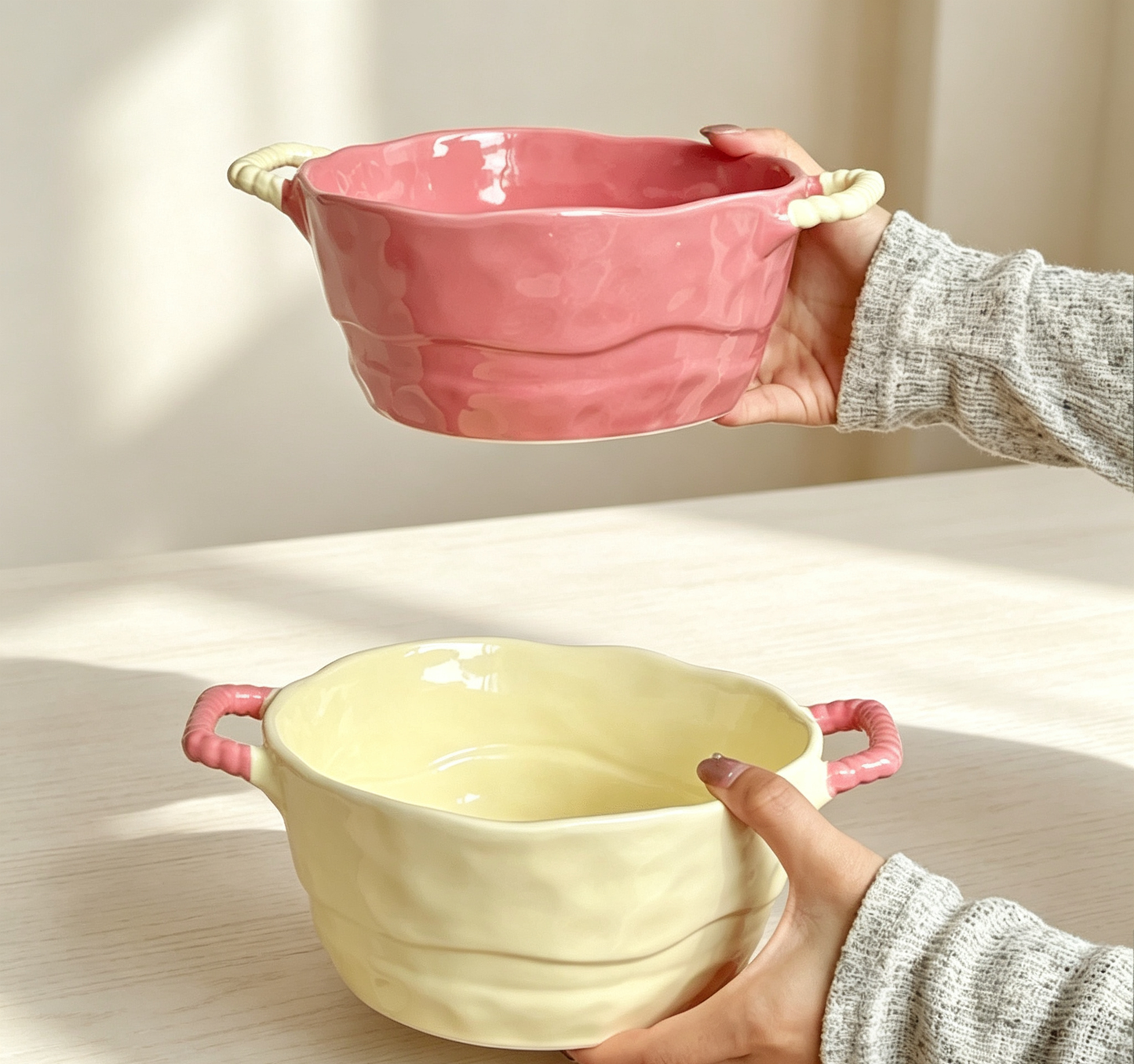 Cream Style Hand-textured Aesthetic Salad Serving Bowl