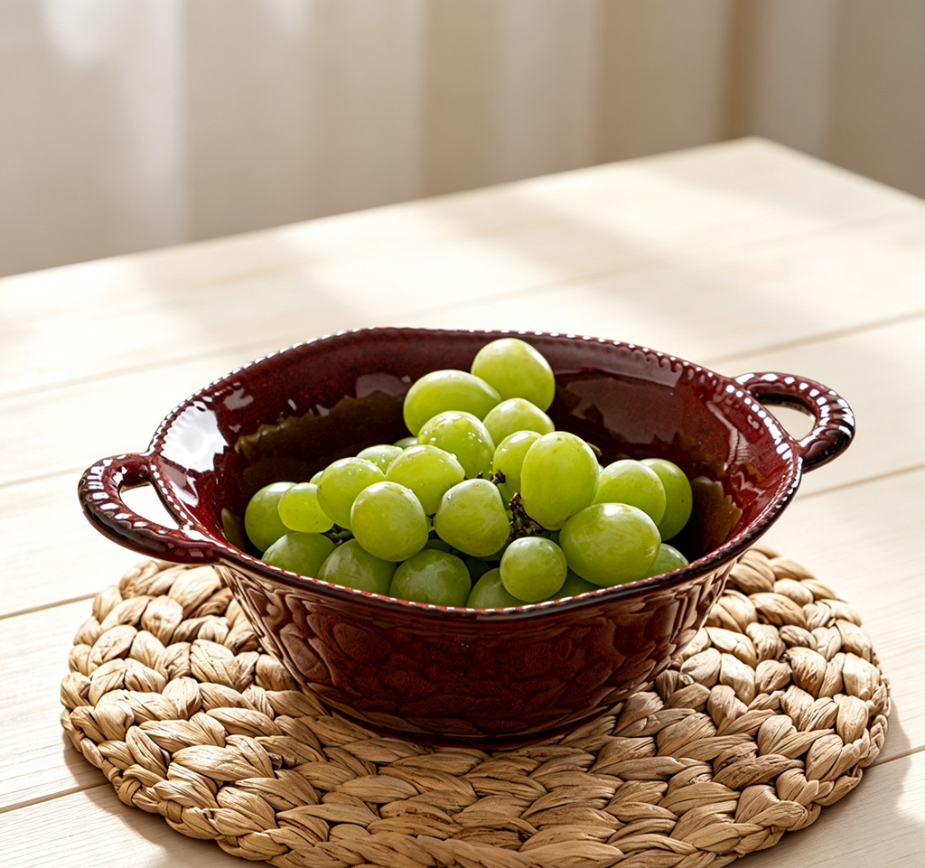 Household Dual-handle Ceramic Bowl For Salad & Fruits