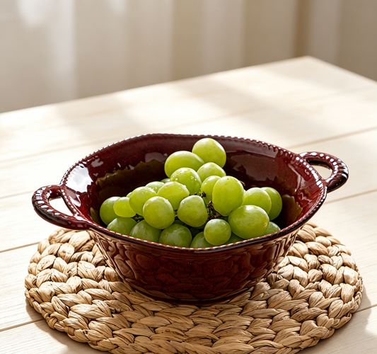 Household Dual-handle Ceramic Bowl For Salad & Fruits