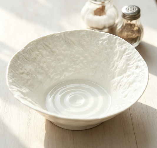 Pure White Rock Textured Ceramic Ramen Bowl